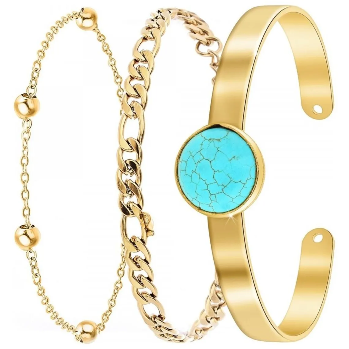So Charm Bijoux Bracelet Femme So Charm - B2371-DORE+B2384-DORE+B2494-TURQUOISE - Bracelets Mode Dorés | Femme Bracelet