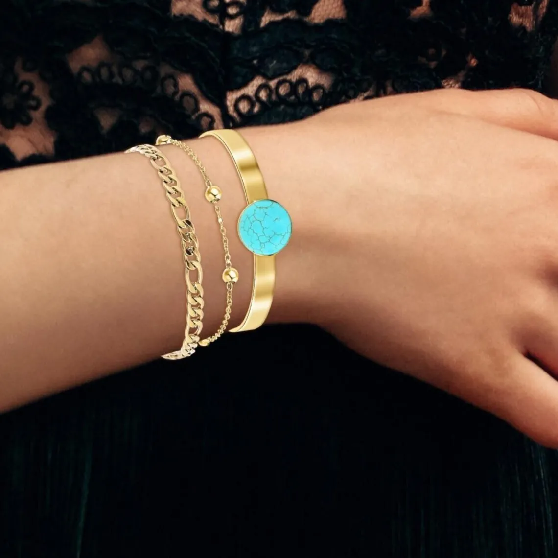 So Charm Bijoux Bracelet Femme So Charm - B2371-DORE+B2384-DORE+B2494-TURQUOISE - Bracelets Mode Dorés | Femme Bracelet