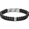 Fossil Bijoux Bracelet JF02763040 - Bracelet Cuir Acier Noir Homme | Homme Bracelet