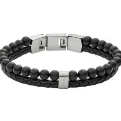 Fossil Bijoux Bracelet JF02763040 - Bracelet Cuir Acier Noir Homme | Homme Bracelet