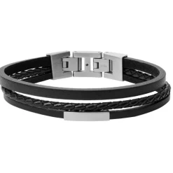 Fossil Bijoux Bracelet Fossil JF03322040 - VINTAGE CASUAL Cuir Noir Homme | Homme Bracelet