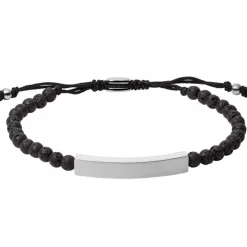 Fossil Bijoux Bracelet Fossil JF03247040 - VINTAGE CASUAL Noir Pierre de lave 17 - 25 cm Acier Homme | Homme Bracelet