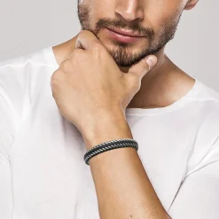 Maison de la Bijouterie Bracelet Homme acier cuir tressé noir 3ZYZY5YZ | Homme Bracelet