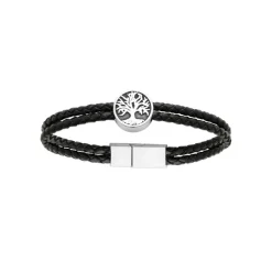 Maison de la Bijouterie Bracelet Homme acier double cuir tressé noir 3ZYZZVZV | Homme Bracelet