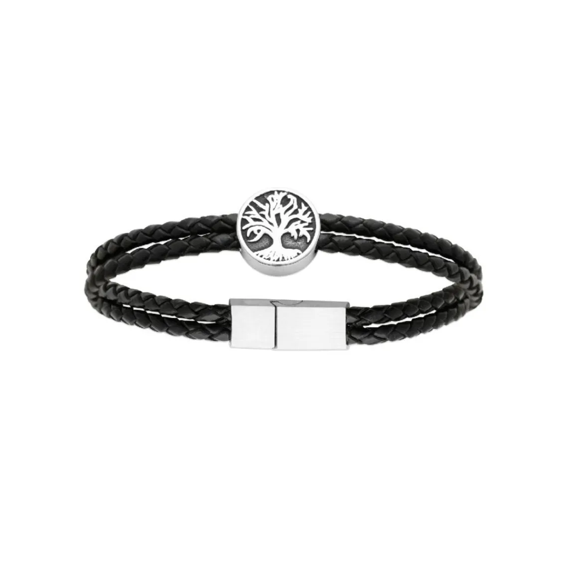 Maison de la Bijouterie Bracelet Homme acier double cuir tressé noir 3ZYZZVZV | Homme Bracelet
