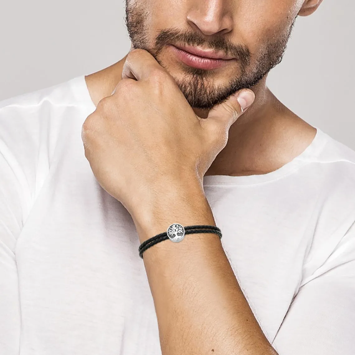 Maison de la Bijouterie Bracelet Homme acier double cuir tressé noir 3ZYZZVZV | Homme Bracelet