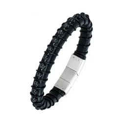 All Blacks Bijoux Bracelet Homme All Blacks 682132 - Acier et Cuir Noir | Homme Bracelet
