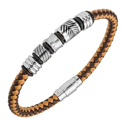 All Blacks Bijoux Bracelet Homme - 682387 Acier, Cuir Couleur Argent, Marron | Homme Bracelet