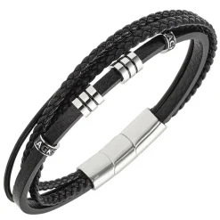 All Blacks Bijoux Bracelet Homme - 682407 Acier, Cuir Couleur Noir | Homme Bracelet