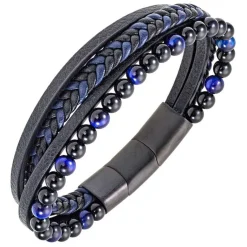 All Blacks Bijoux Bracelet Homme - 682360 Acier, Cuir Couleur Noir, Bleu | Homme Bracelet