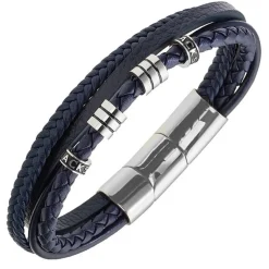 All Blacks Bijoux Bracelet Homme - 682409 Acier, Cuir Couleur Argent, Bleu | Homme Bracelet