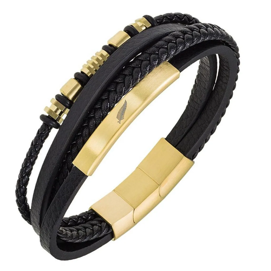 All Blacks Bijoux Bracelet Homme - 682315 Acier, Cuir Couleur Doré, Noir | Homme Bracelet