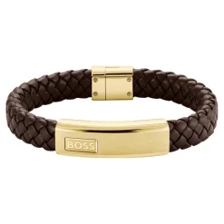 Boss Bijoux Bracelet Homme Lander - 1580746M Acier, Cuir Marron, Doré | Homme Bracelet