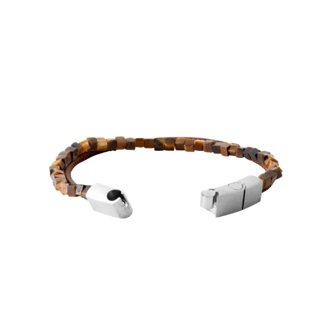 Maison de la Bijouterie Bracelet Homme œil de tigre cuir marron 3ZY0U4YZ | Homme Bracelet