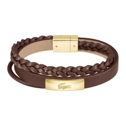 Lacoste Bracelet Homme Fusion - 2040317 Cuir Marron, Doré | Homme Bracelet