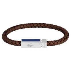 Lacoste Bracelet Homme Rokel - 2040450 Acier, Cuir Marron, Bleu | Homme Bracelet