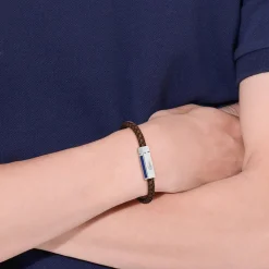Lacoste Bracelet Homme Rokel - 2040450 Acier, Cuir Marron, Bleu | Homme Bracelet