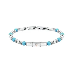 Maserati Bijoux Bracelet Homme Iconic Acier et Boules Bleu 18.5+3Cm | Homme Bracelet