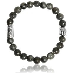 Lauren Steven Bracelet Design ML003 - Bracelet En Pierre Naturelle Larvikite Grise Homme | Homme Bracelet