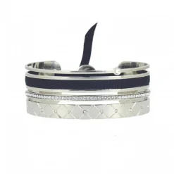 Les Interchangeables Bracelet A60013 - Manchette Ruban Matelasse Marine 9 Femme | Femme Bracelet