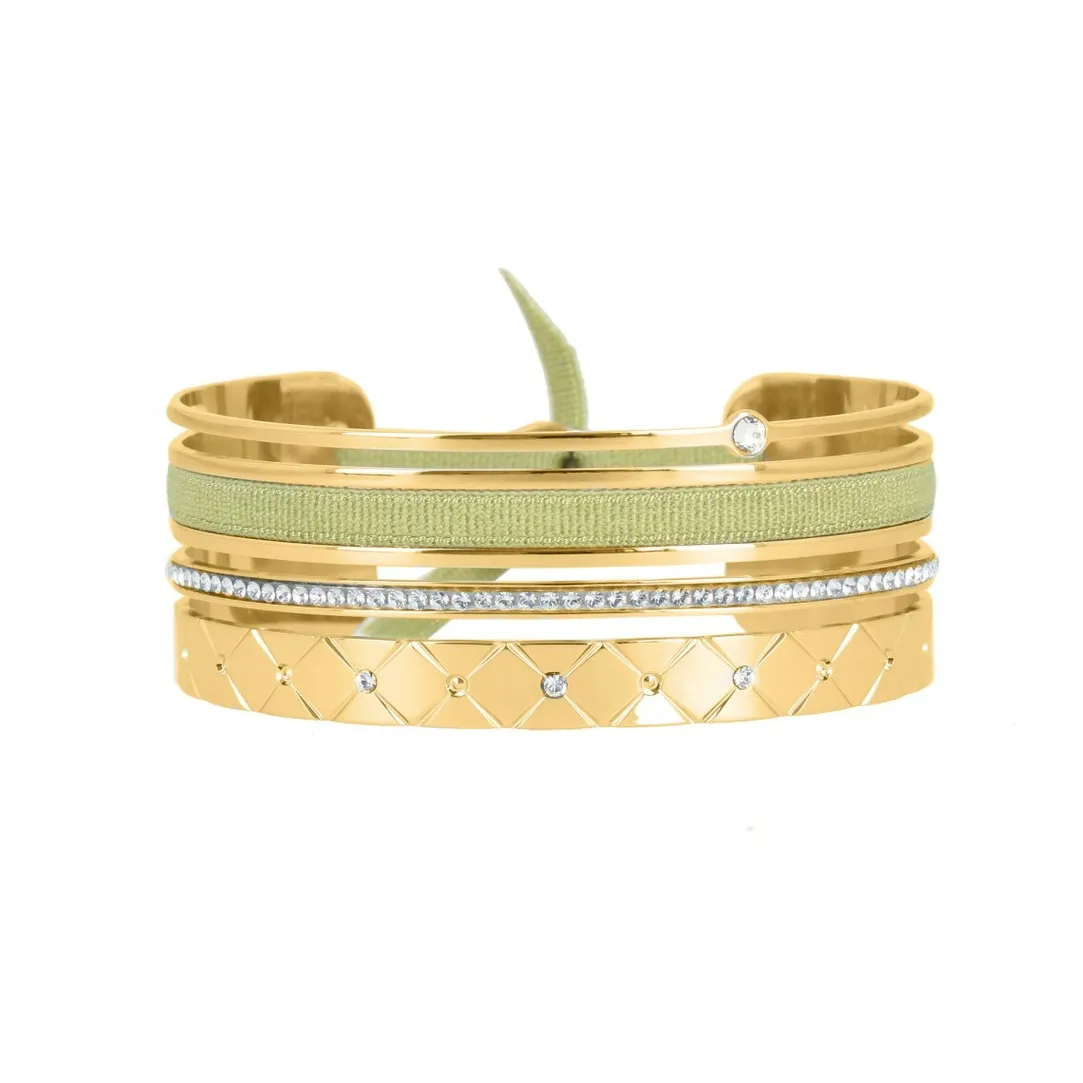 Les Interchangeables Bracelet A59078 - Manchette Ruban Matelasse Kaki Clair Femme | Femme Bracelet