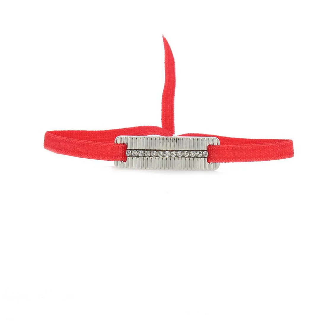 Les Interchangeables Bracelet A55826 - Plaque Ruban Strie Strasse Corail Palladium Femme | Femme Bracelet