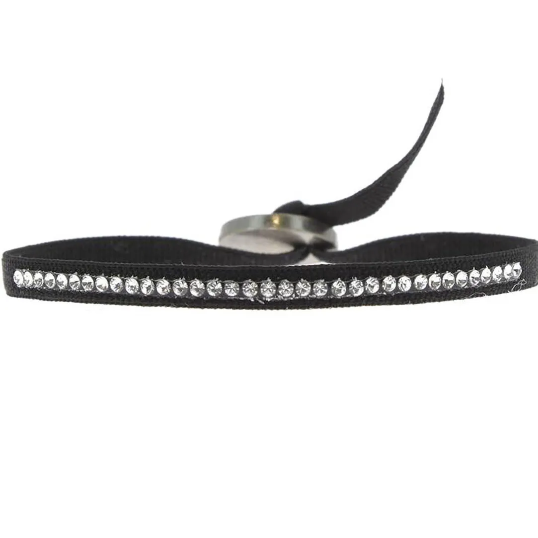 Les Interchangeables Bracelet A17661 - Bracelet Tissu Noir Cristaux de haute qualité Femme | Femme Bracelet