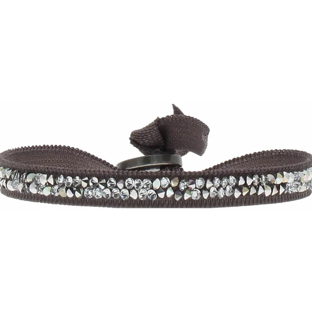 Les Interchangeables Bracelet A24931 - Bracelet Tissu Marron Cristaux de haute qualité Femme | Femme Bracelet