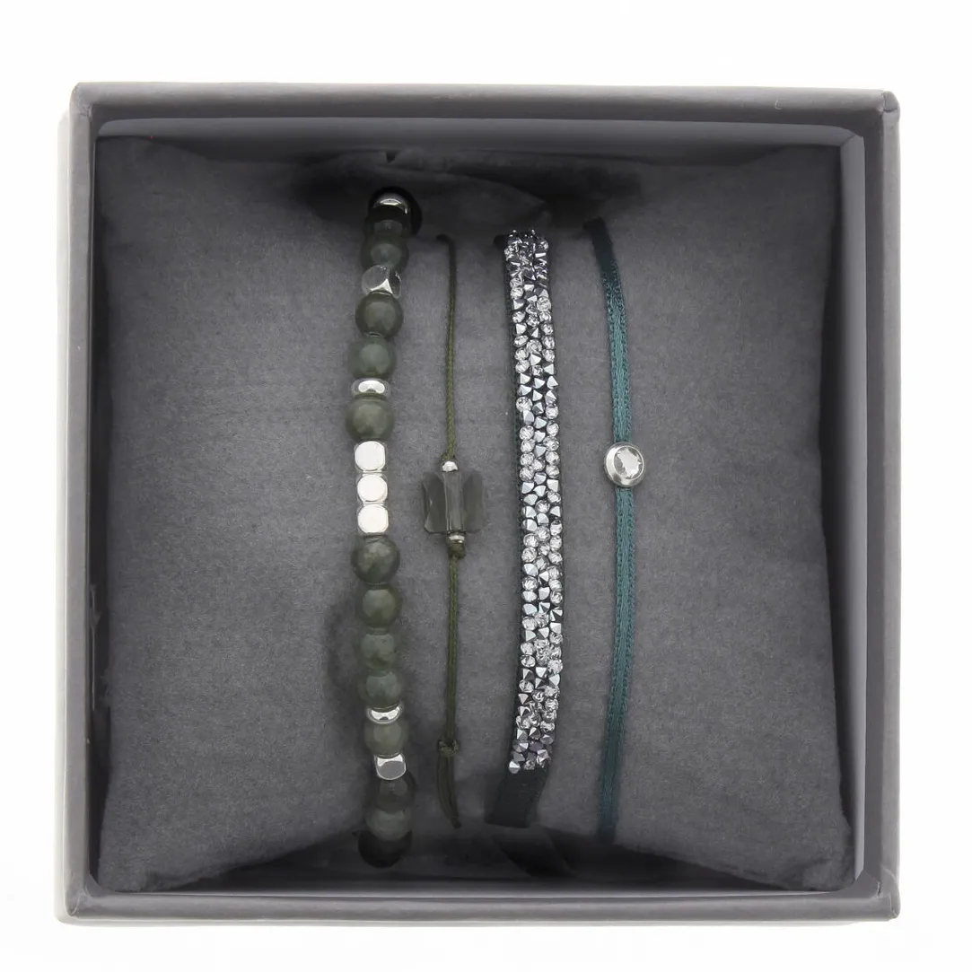 Les Interchangeables Bracelet A38631 - Bracelet Tissu Vert Cristaux de haute qualité Femme | Femme Bracelet