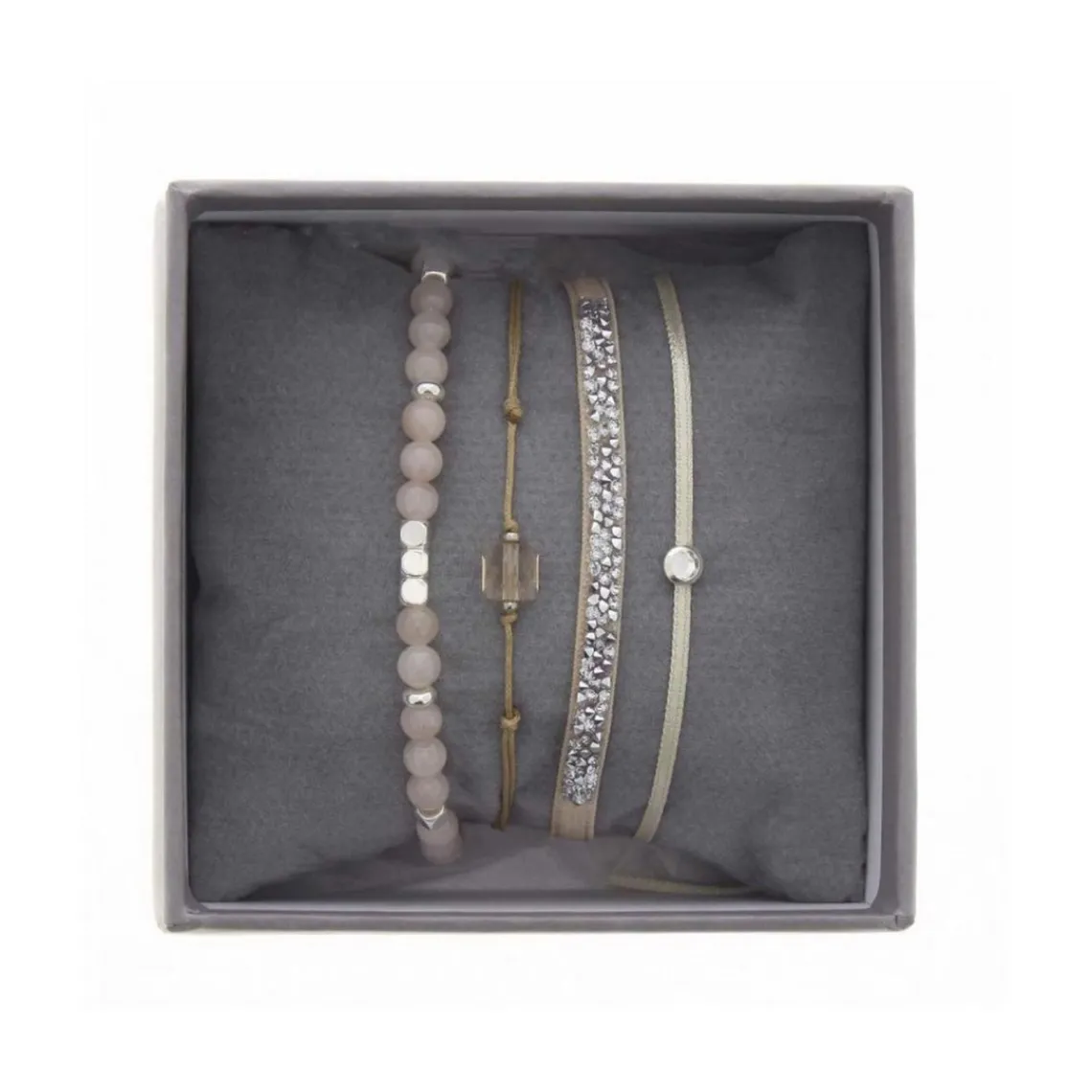 Les Interchangeables Bracelet A38633 - Bracelet Tissu Beige Cristaux de haute qualité Femme | Femme Bracelet