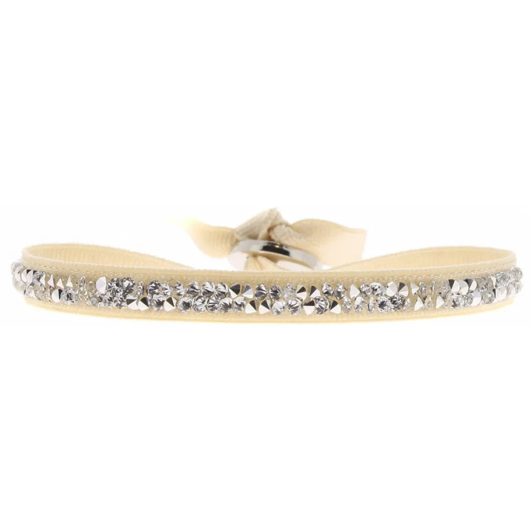 Les Interchangeables Bracelet A41159 - Bracelet Tissu Beige Cristaux de haute qualité Femme | Femme Bracelet