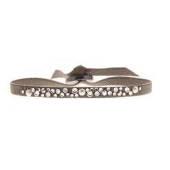 Les Interchangeables Bracelet A37678 - Bracelet Tissu Marron Cristaux de haute qualité Femme | Femme Bracelet