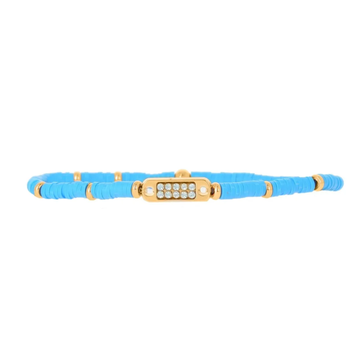 Les Interchangeables Bracelet A58622 - Mini Plaque 2 Rangs Perle Gomme Turquoise Femme | Femme Bracelet