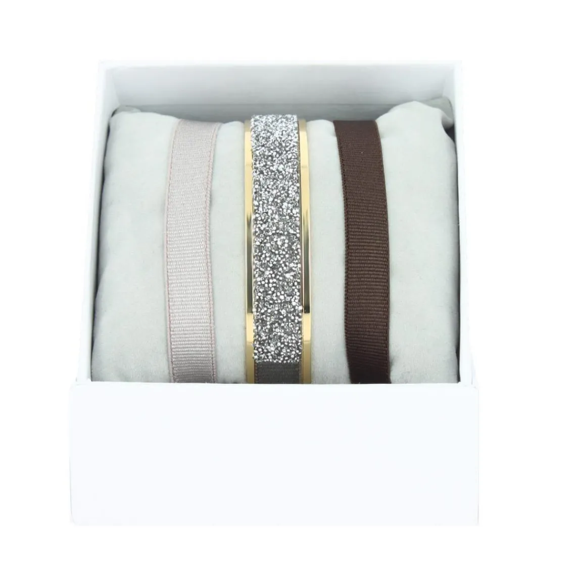 Les Interchangeables Bracelet A47065 - Bracelet Coffret Jonc Ruban Or Jaune Cristal Femme | Femme Bracelet