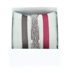 Les Interchangeables Bracelet A47064 - Bracelet Coffret Jonc Ruban Palladium Cristal Femme | Femme Bracelet