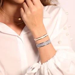 Les Interchangeables Bracelet A47064 - Bracelet Coffret Jonc Ruban Palladium Cristal Femme | Femme Bracelet