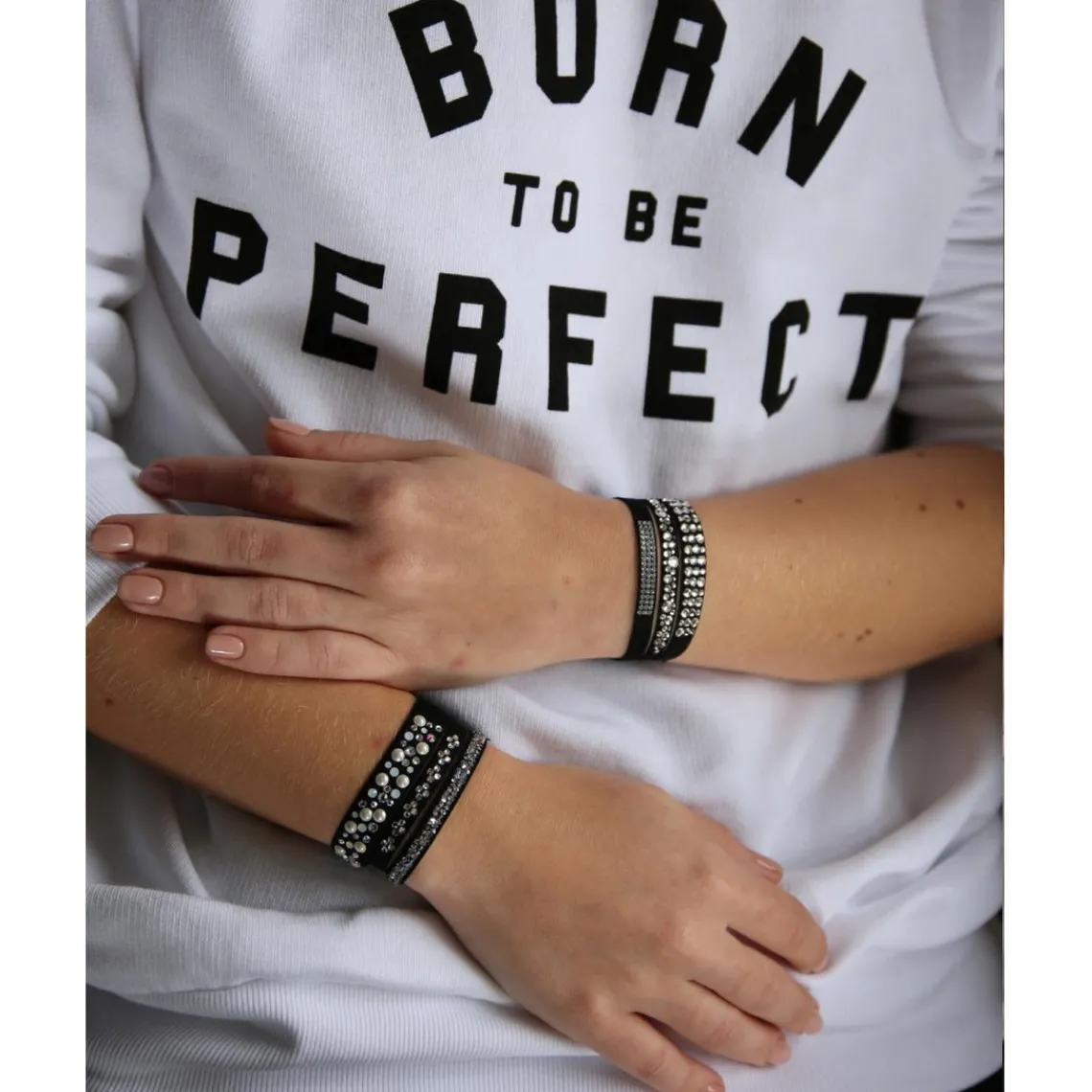 Les Interchangeables Bracelet A27799 - Bracelet Tissu Noir Cristaux de haute qualité Femme | Femme Bracelet