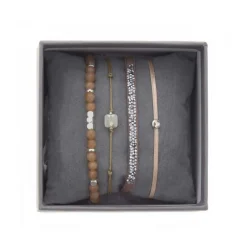 Les Interchangeables Bracelet A38638 - Bracelet Tissu Beige Cristaux de haute qualité Femme | Femme Bracelet