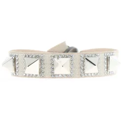 Les Interchangeables Bracelet A27238 - Bracelet Tissu Métal Argenté Beige Femme | Femme Bracelet