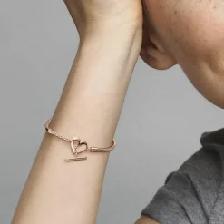 Pandora Bracelet Maille Serpent Barre en T Cœur Moments | Femme Bracelet