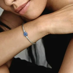 Pandora Bracelet Maille Serpent Fermoir Médaillon Bleu Bijoux | Femme Bracelet