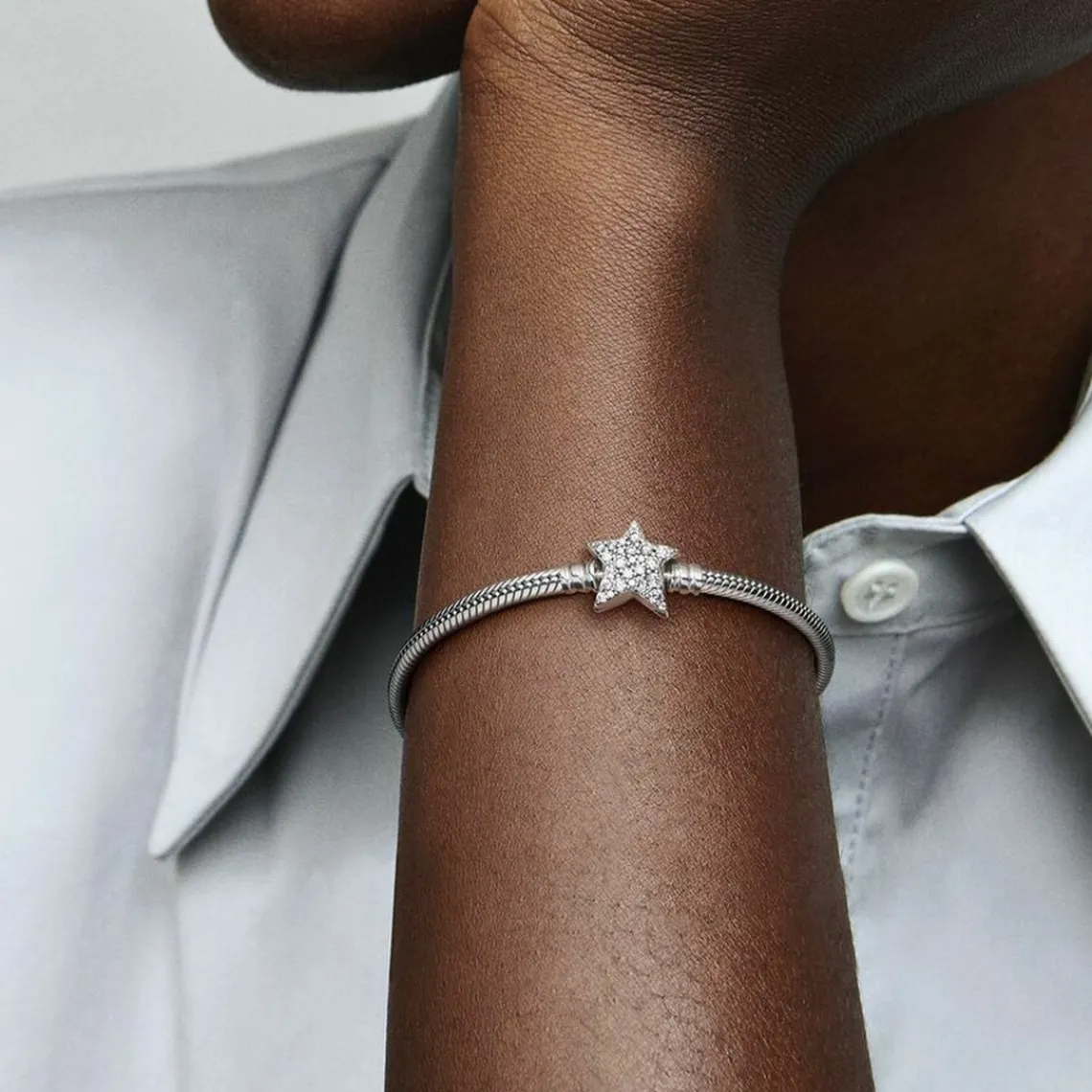 Pandora Bracelet Maille Serpent Fermoir Étoile Asymétrique Moments | Femme Bracelet