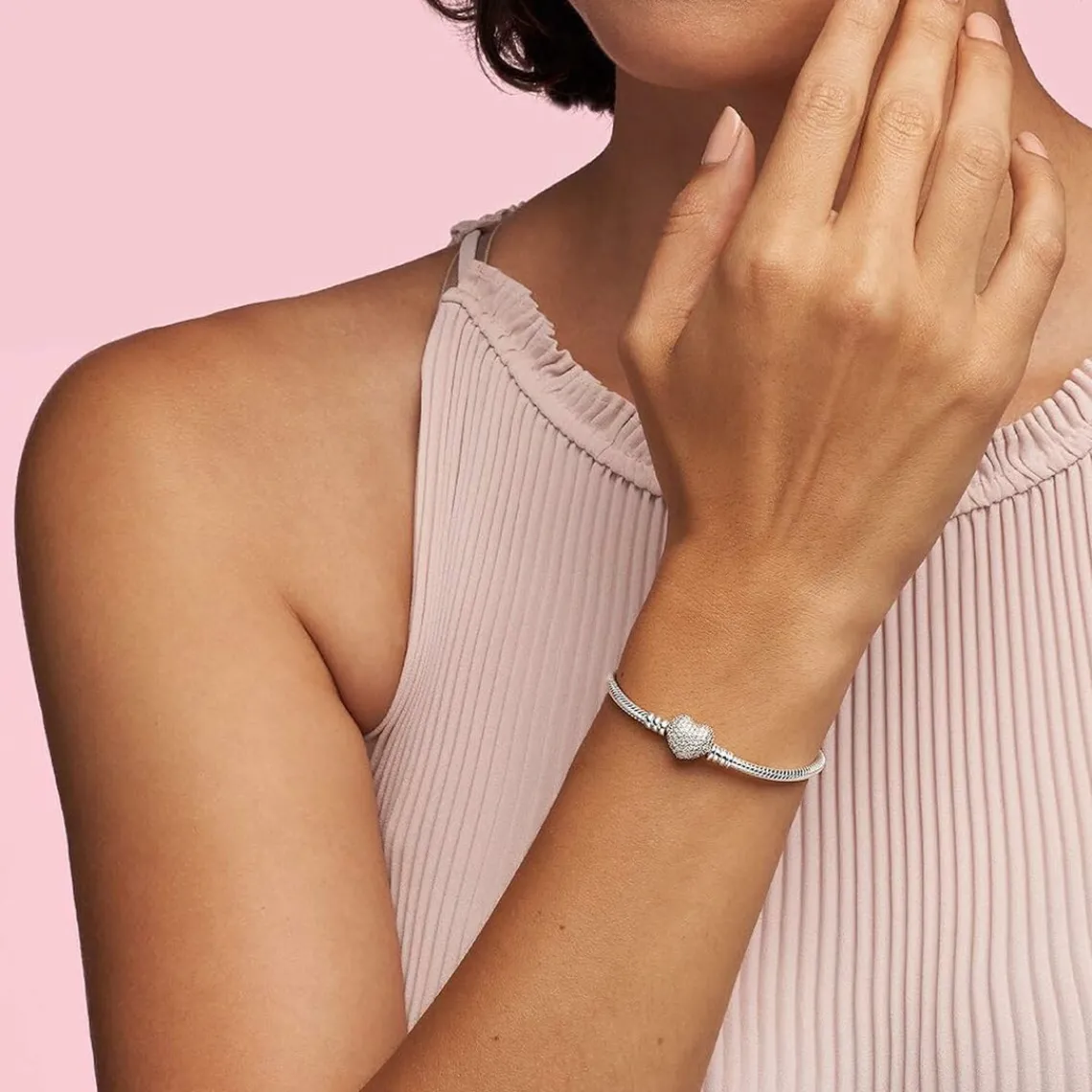 Pandora Bracelet Maille Serpent Fermoir Cœur Pavé Moments | Femme Bracelet