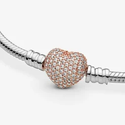 Pandora Bracelet Maille Serpent Fermoir Cœur Pavé Moments | Femme Bracelet