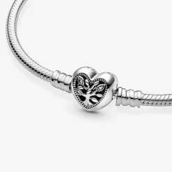 Pandora Bracelet Maille Serpent Fermoir Cœur Arbre de Vie Fête des mères | Femme Bracelet