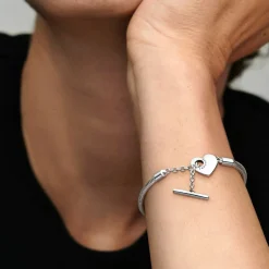 Pandora Bracelet Maille Serpent fermoir en T Cœur Moments | Femme Bracelet