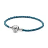 Pandora Bracelet Moments en Cuir Tressé Turquoise Fermoir Coquillage | Femme Bracelet