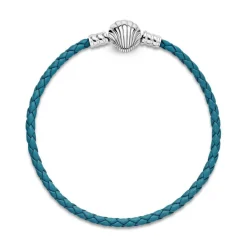 Pandora Bracelet Moments en Cuir Tressé Turquoise Fermoir Coquillage | Femme Bracelet