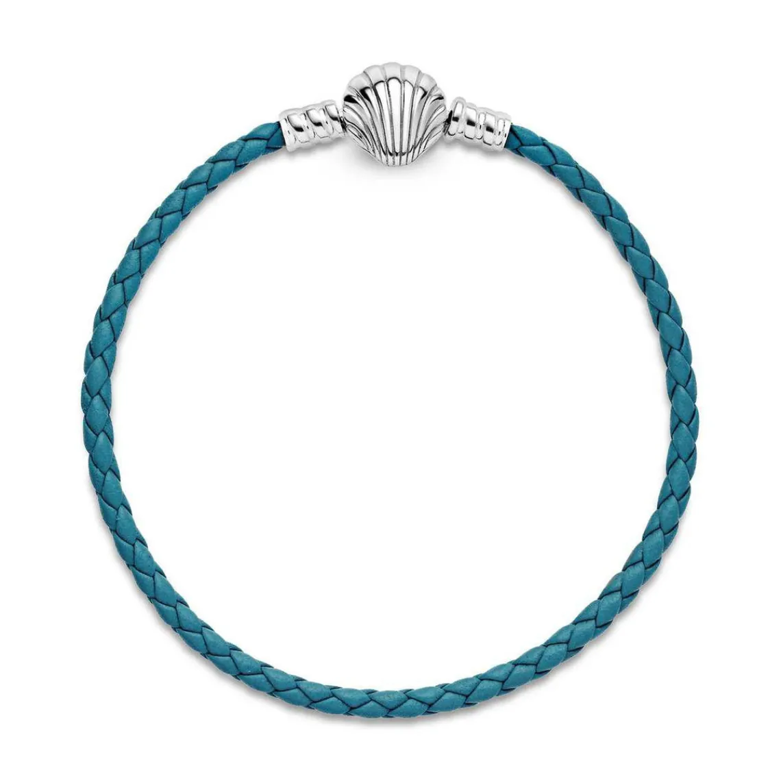 Pandora Bracelet Moments en Cuir Tressé Turquoise Fermoir Coquillage | Femme Bracelet