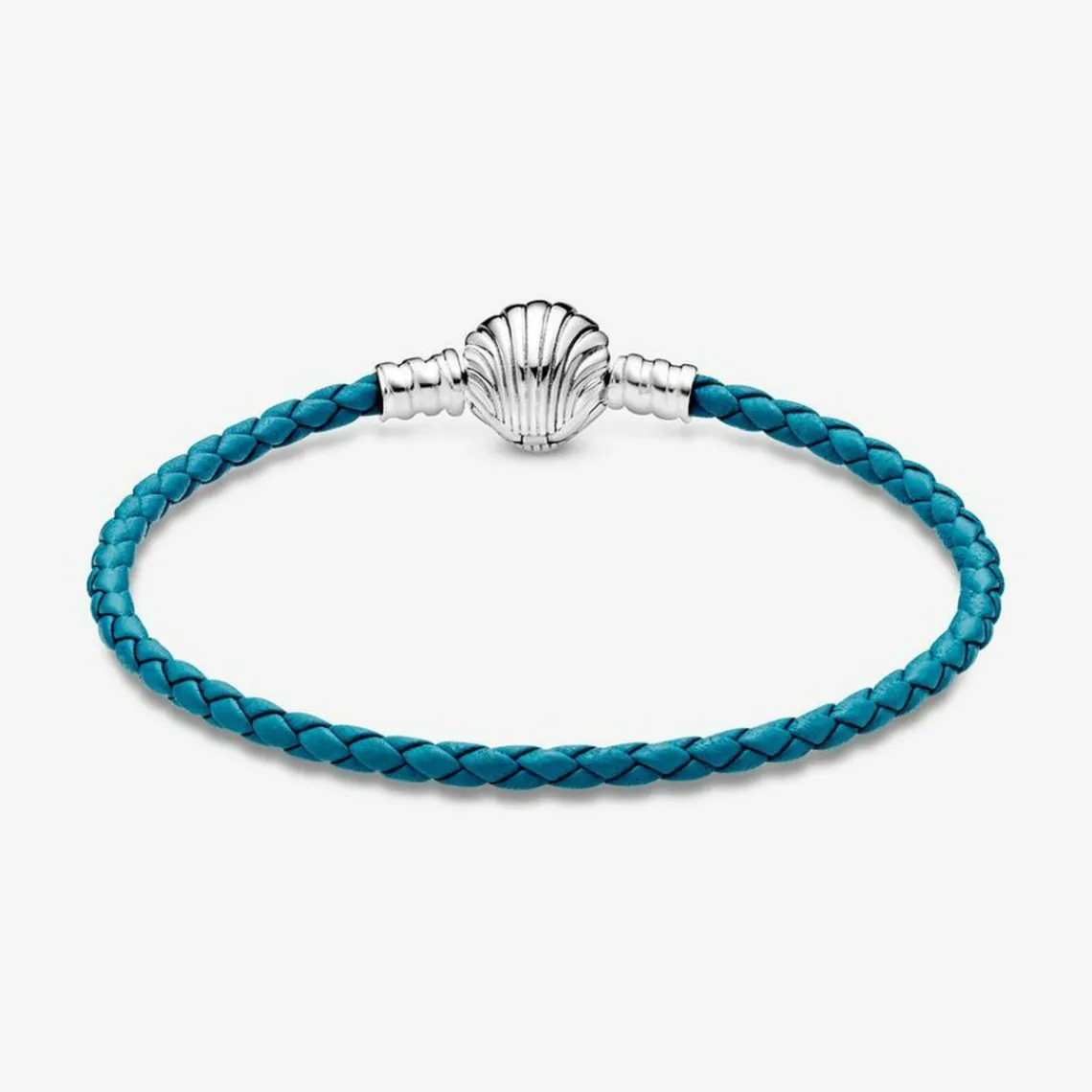 Pandora Bracelet Moments en Cuir Tressé Turquoise Fermoir Coquillage | Femme Bracelet